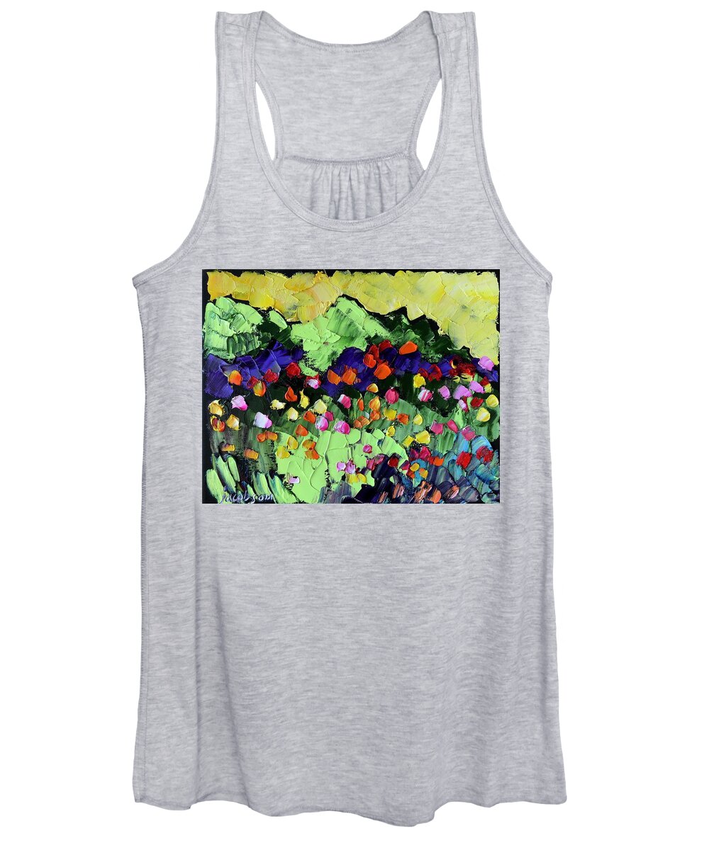  Women's Tank Top featuring the painting Kate's Zinnia Garden by Carrie Jacobson