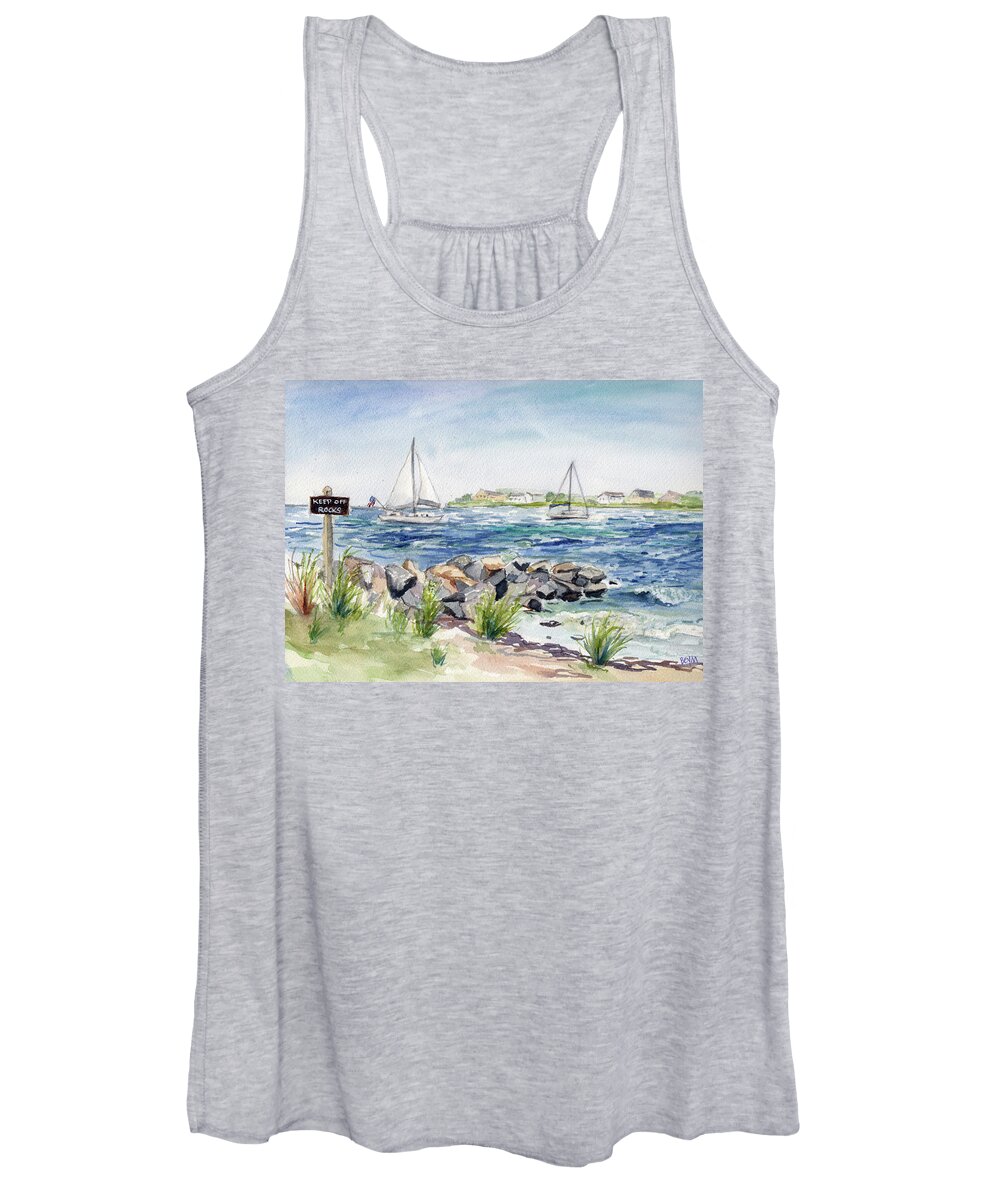 Sail Boats Women's Tank Top featuring the painting Keep Off the Rocks by Clara Sue Beym