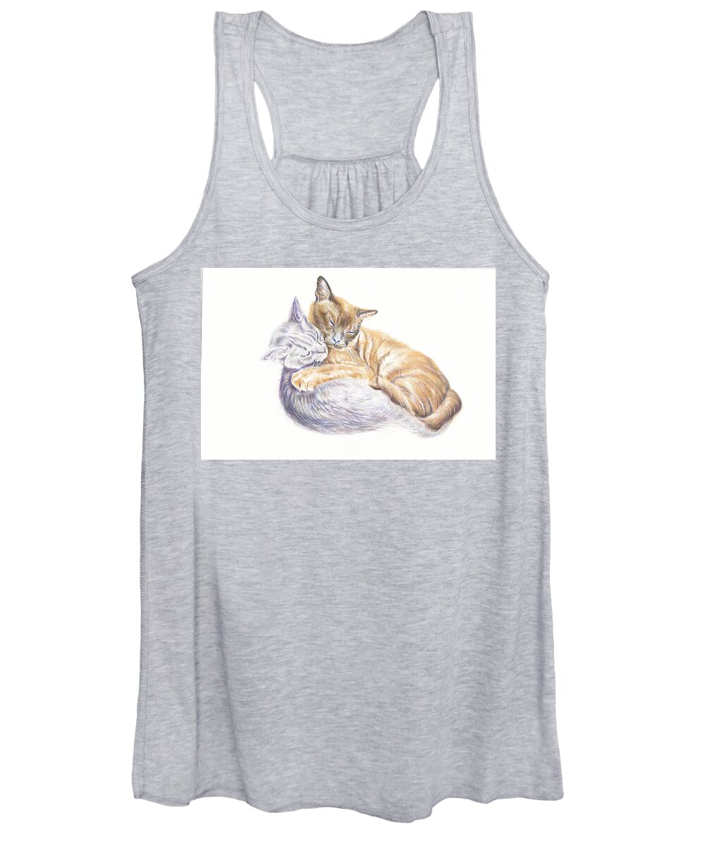 Cats Women's Tank Top featuring the painting Two Sleeping Cats - Warmest Hug by Debra Hall
