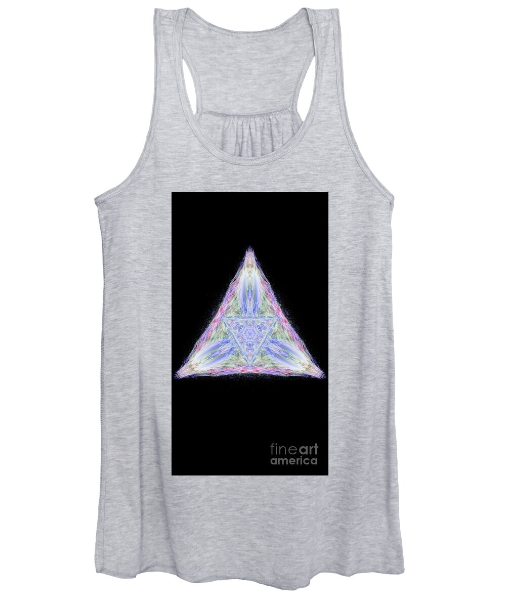 The Kosmic Kreation Pyramid Of Light Is A Digital Mandala Created By Michael Canteen. It Is A Complex And Intricate Geometric Design That Is Said To Represent The Journey Of Self-illumination. The Mandala Is Made Up Of Several Interwoven Elements Women's Tank Top featuring the digital art Kosmic Kreation Pyramid of Light by Michael Canteen