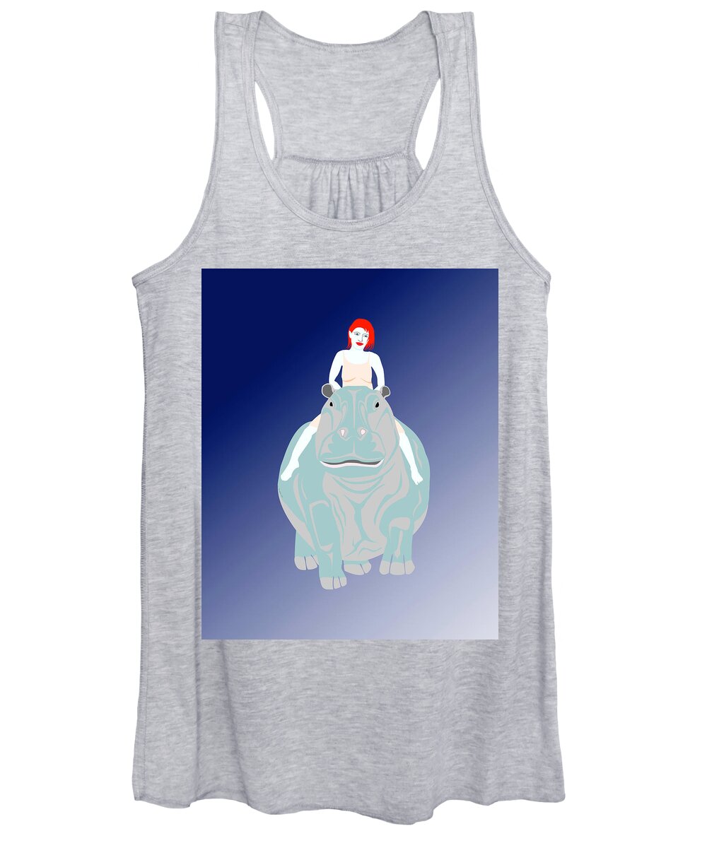 Hippo Women's Tank Top featuring the digital art Lady Riding Hippo by Teresamarie Yawn