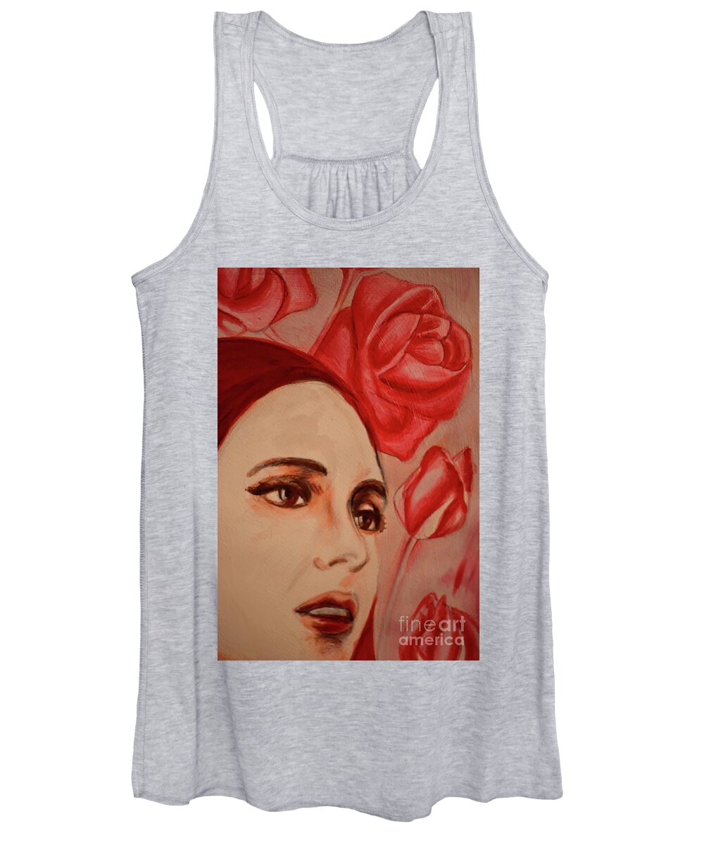 Lady Women's Tank Top featuring the painting Lady With Roses by Leonida Arte