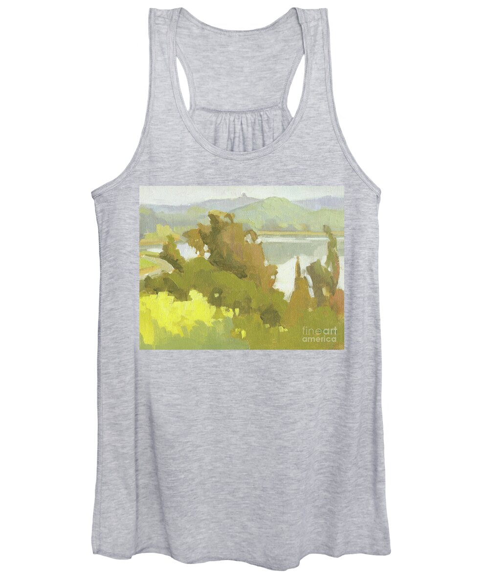 Lake Hodges Women's Tank Top featuring the painting Lake Hodges - Escondido, California by Paul Strahm