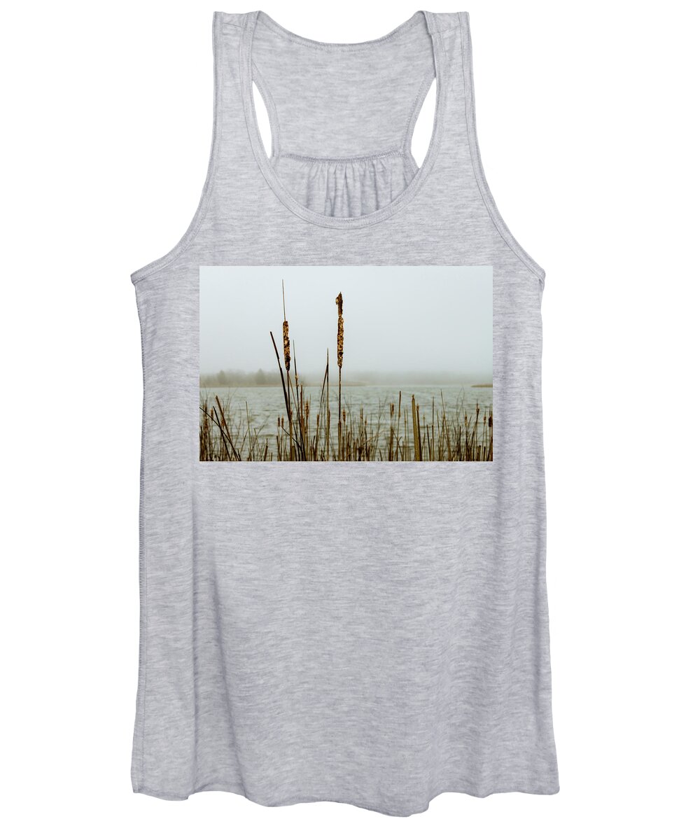 Reed Women's Tank Top featuring the photograph Lakeside Reeds in the Fog by Craig A Walker
