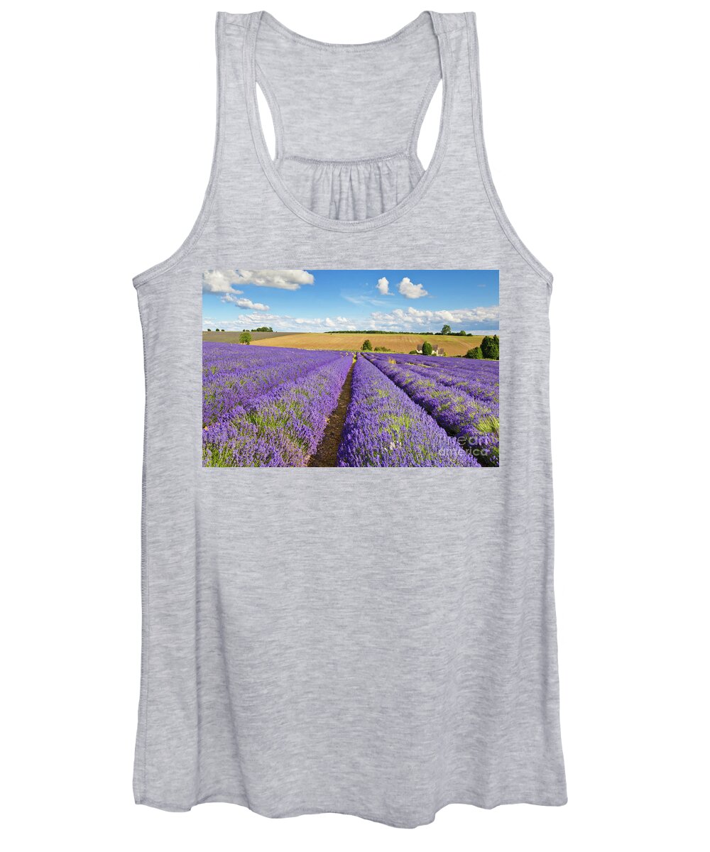 Lavender Fields Women's Tank Top featuring the photograph Lavender rows at Snowshill Farm, The Cotswolds, England by Neale And Judith Clark