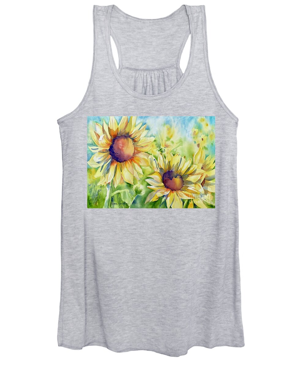 Sunflowers Women's Tank Top featuring the painting Lean on Me Sunflower by Liana Yarckin