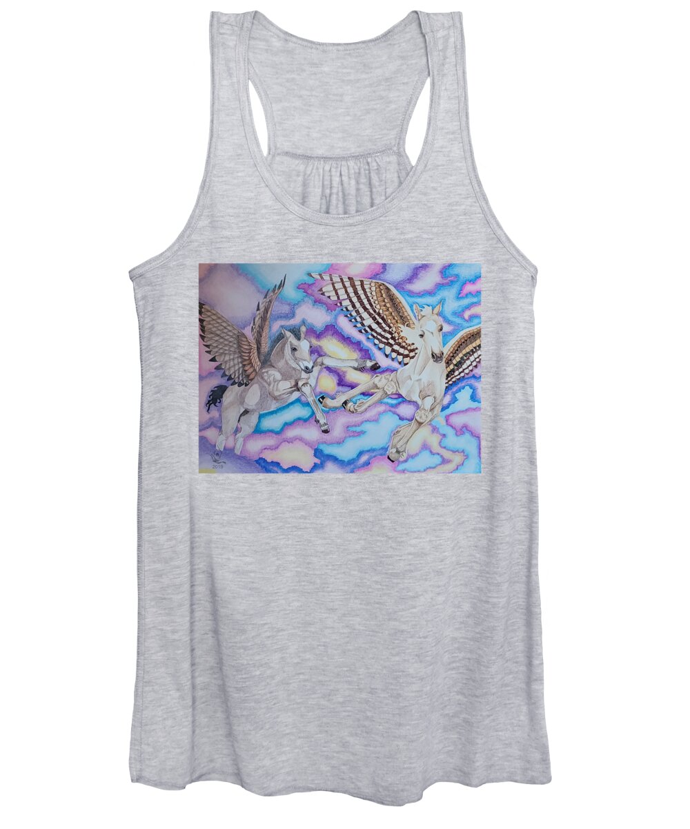 Horse Women's Tank Top featuring the drawing Learning to Fly by Equus Artisan