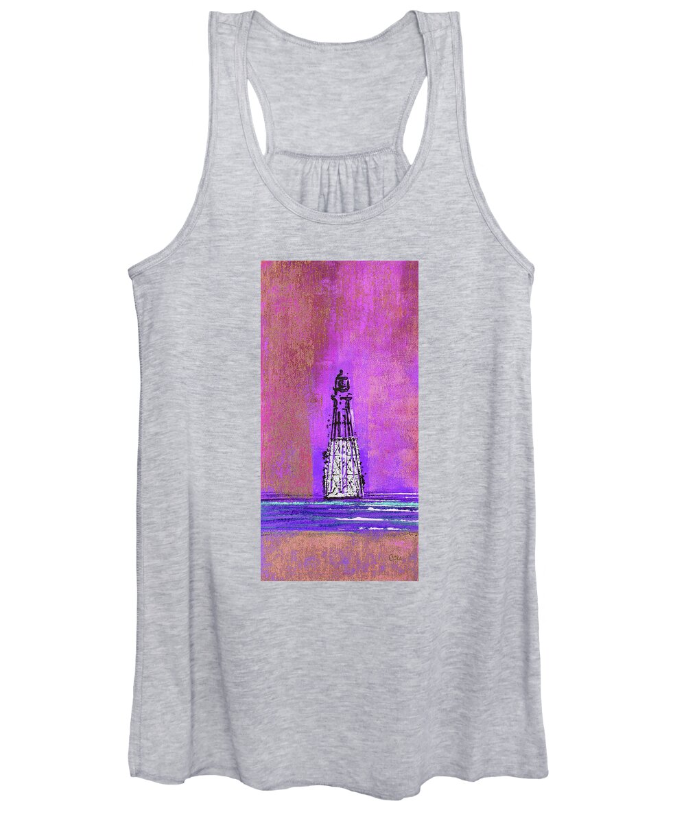 Lighthouse Women's Tank Top featuring the painting Light on the Horizon 1211P by Corinne Carroll