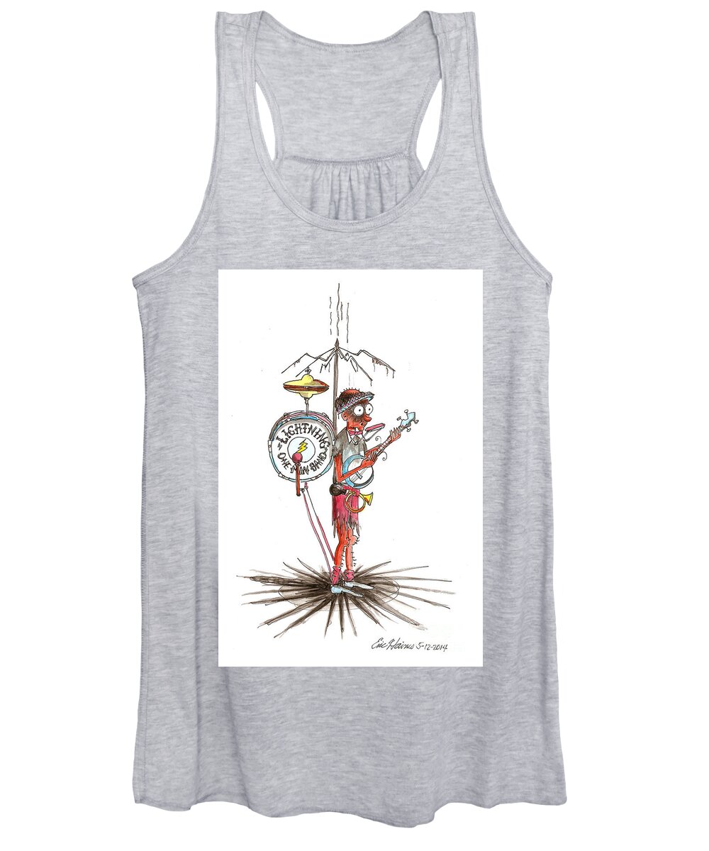 One Man Band Women's Tank Top featuring the drawing Lightning One Man Band by Eric Haines