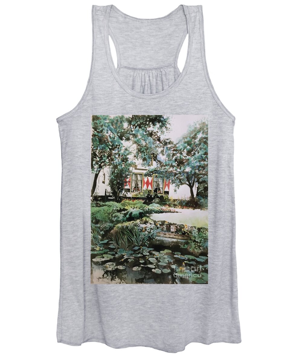 #lillypond Lilly Pond #watercolor #watercolorpainting #holland #ruralholland #glenneff #thesoundpoetsmusic #picturerockstudio Www.glenneff.com Women's Tank Top featuring the painting Lilly Pond Rural Holland by Glen Neff