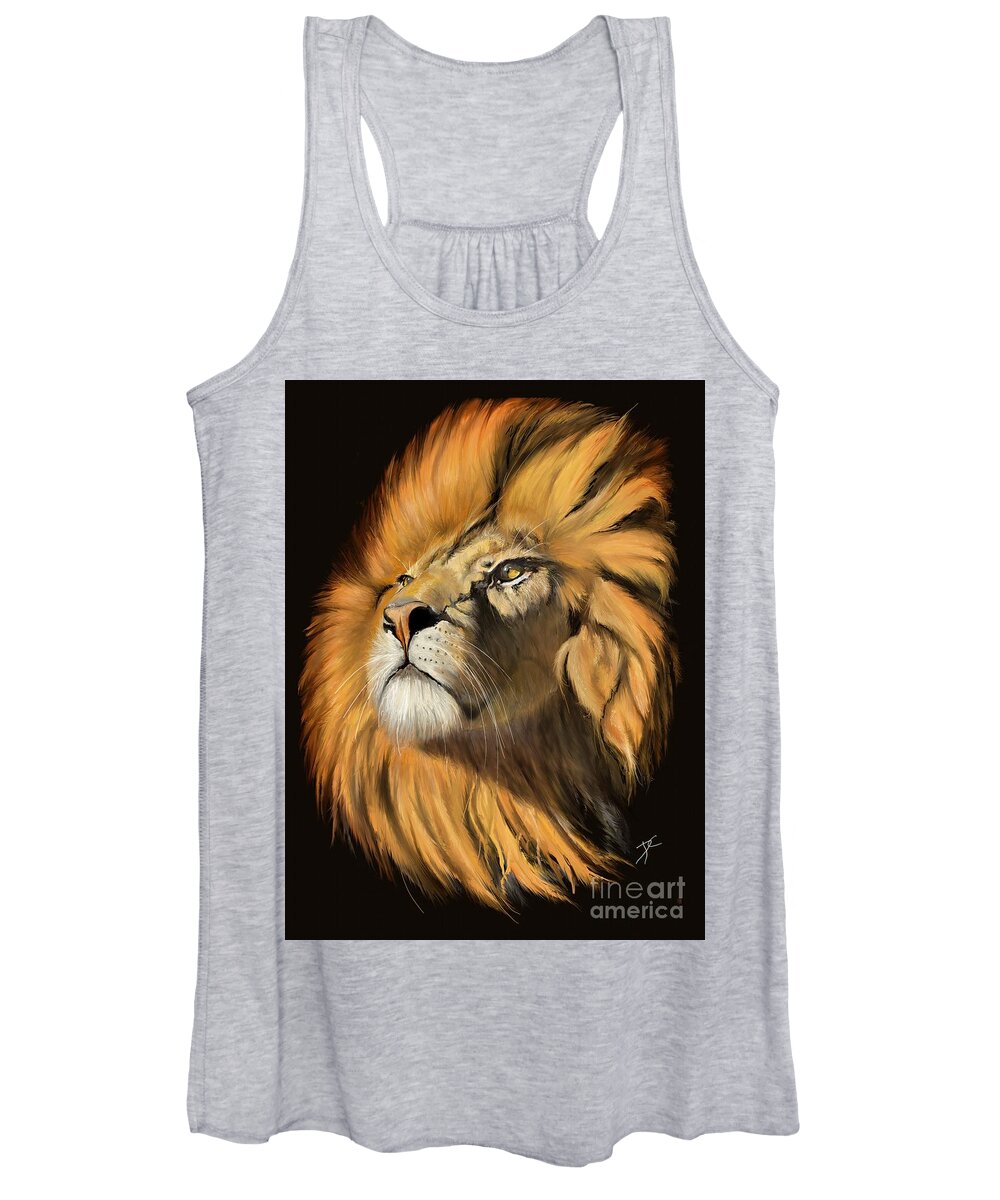 Animal Women's Tank Top featuring the digital art Lion face 2 by Darren Cannell