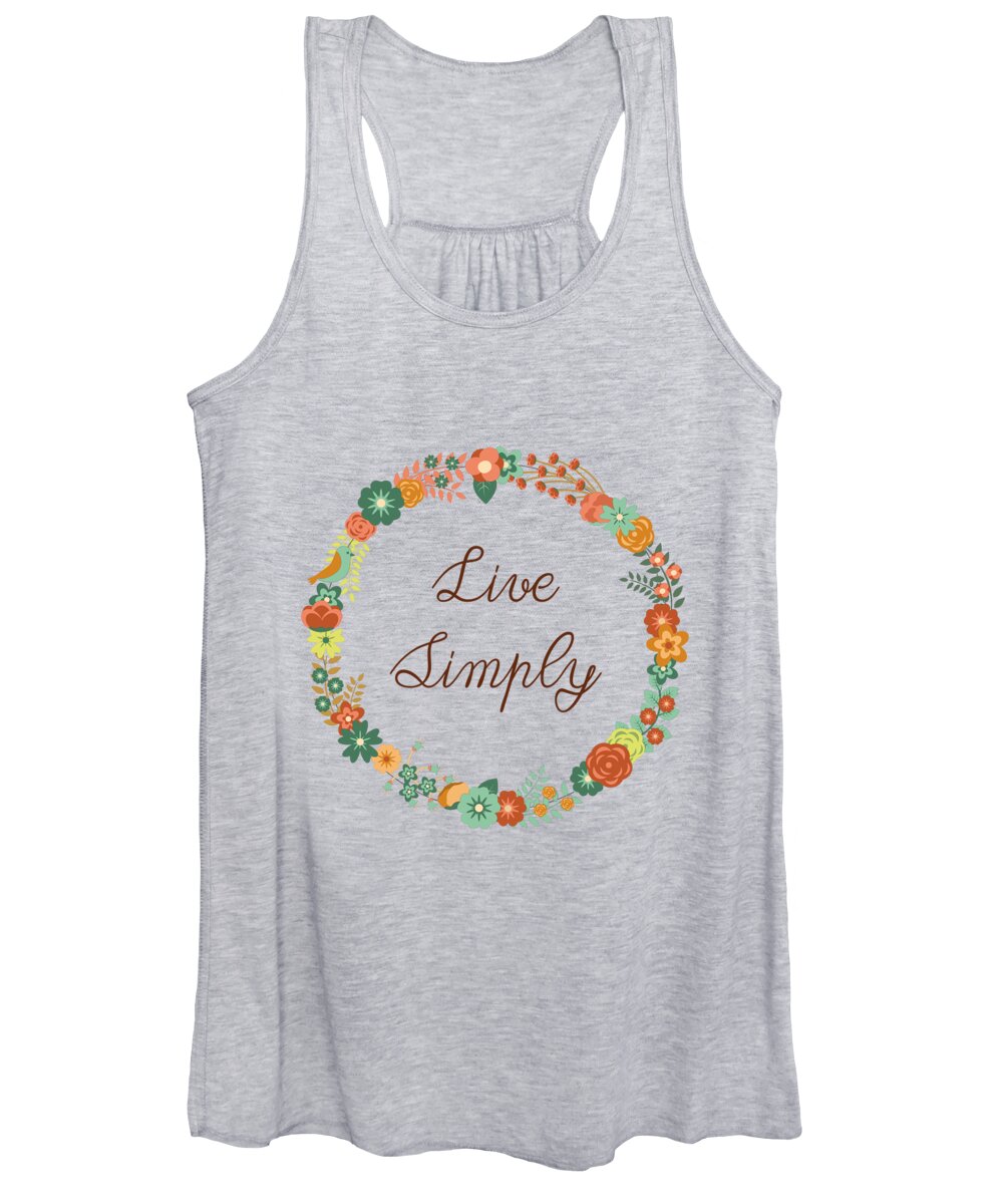 Live Simply Women's Tank Top featuring the digital art Live Simply Floral Wreath by Madame Memento