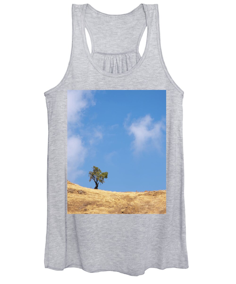 Lonely Tree Women's Tank Top featuring the photograph Lonely tree on a dry field against blue sky by Michalakis Ppalis