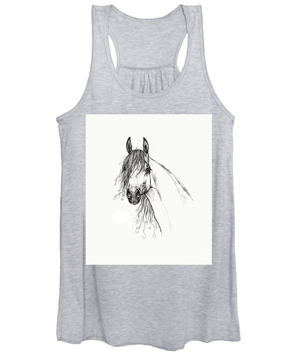 Horse Women's Tank Top featuring the drawing Arabian horse head 2011 02 14 by Ang El