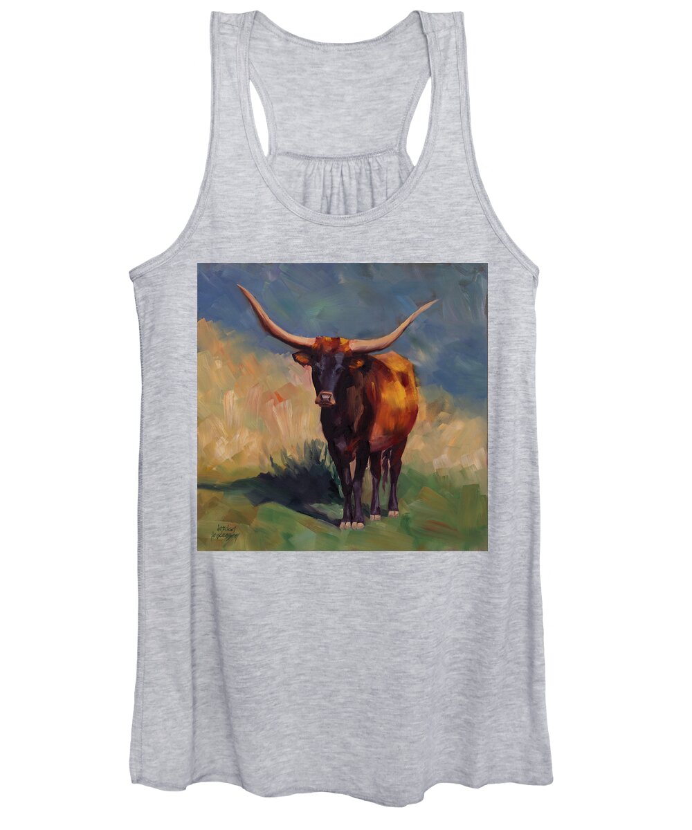 Cow Women's Tank Top featuring the painting Longhorn Cow by Jordan Henderson