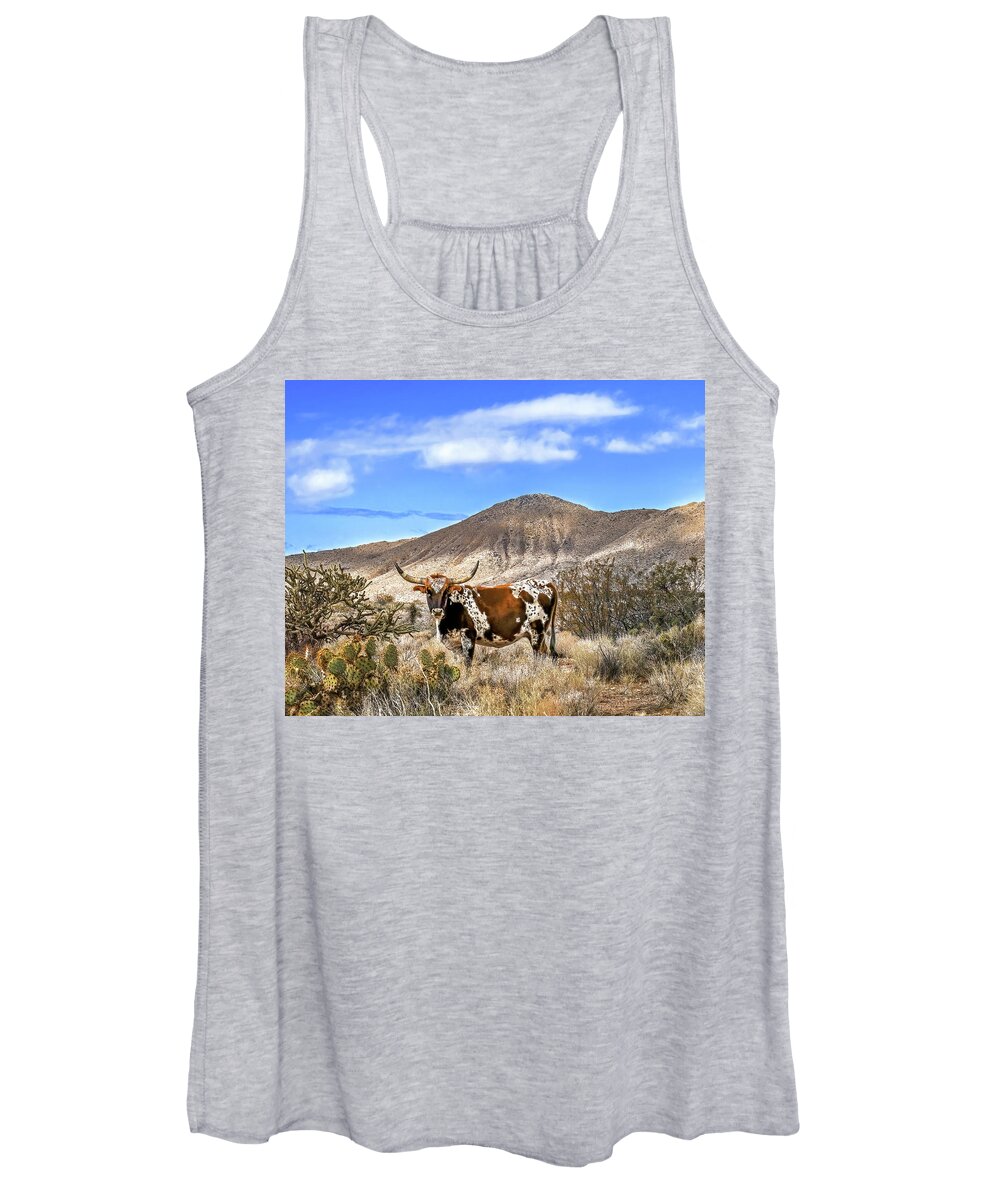 Cow Women's Tank Top featuring the photograph LONGHORN, Magnificent Color by Don Schimmel