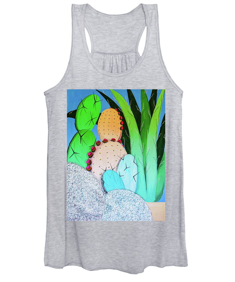 New Mexico Women's Tank Top featuring the painting Lots of Cactus by Ted Clifton