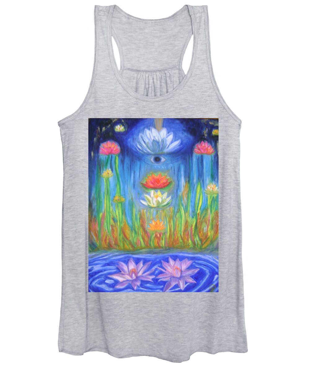 Lotus Meditation Women's Tank Top featuring the pastel Lotus meditation by Therese Legere