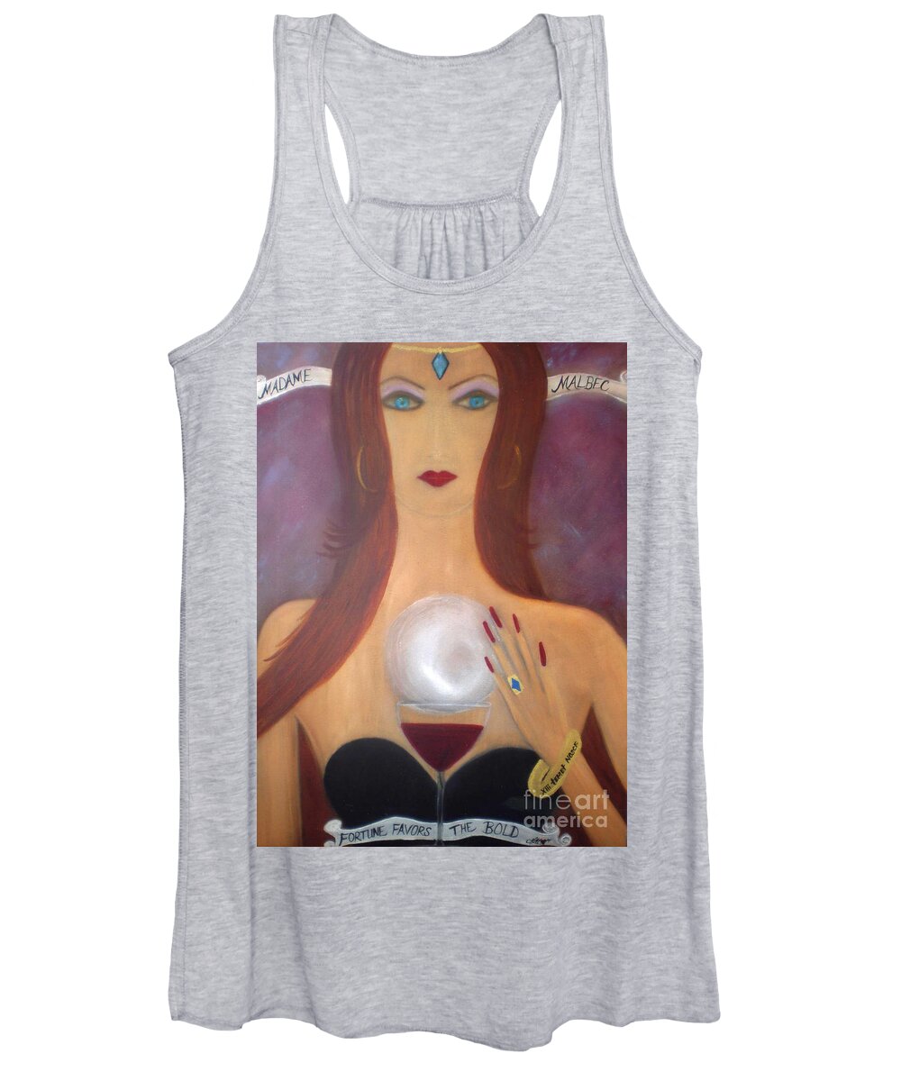 Malbec Women's Tank Top featuring the painting Madame Malbec Fortune Favors the Bold by Artist Linda Marie