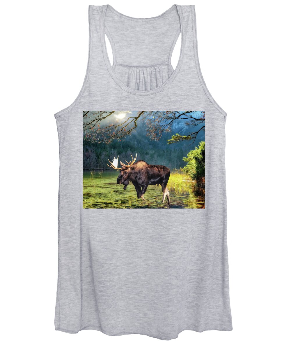 Moose Women's Tank Top featuring the digital art Magnificent Moose by Norman Brule