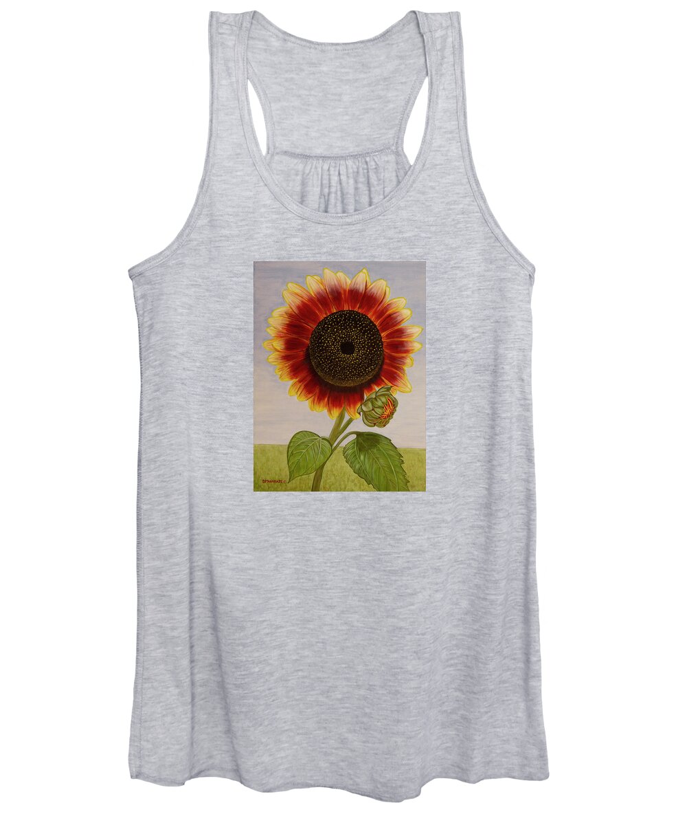 Sunflower Women's Tank Top featuring the painting Mandy's Magnificent Sunflower by Donna Manaraze