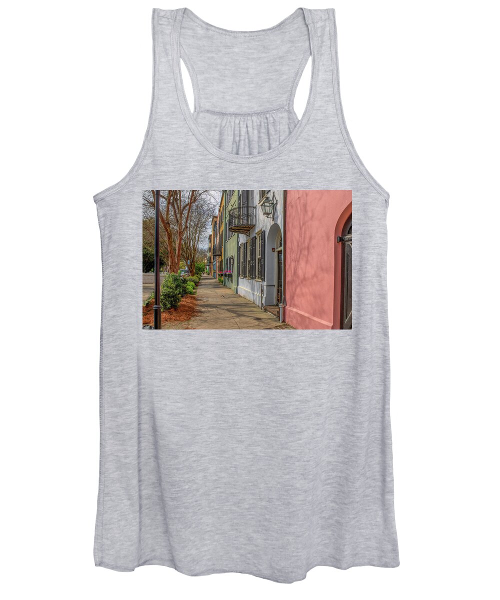 Charleston Women's Tank Top featuring the photograph March Day on Rainbow Row by Douglas Wielfaert