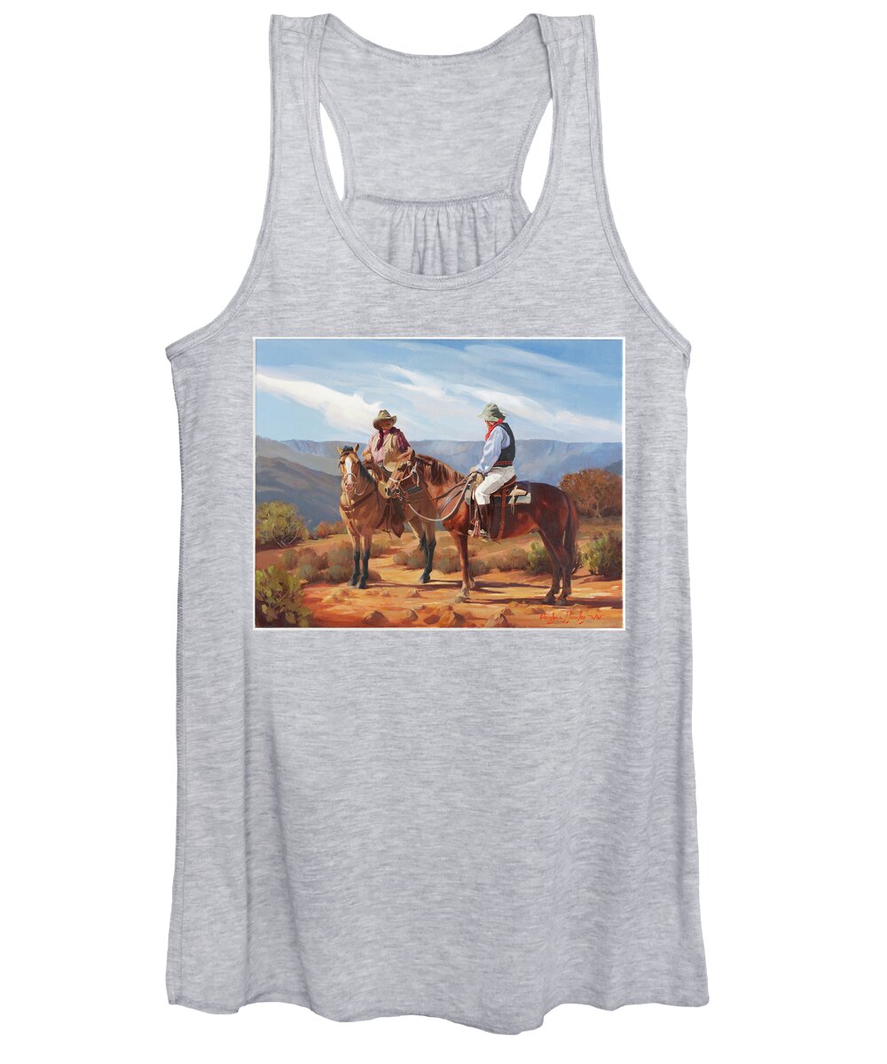 Western Art Women's Tank Top featuring the painting Meeting on Rim Trail by Carolyne Hawley