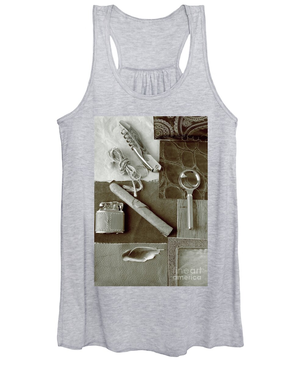 Accessories Women's Tank Top featuring the photograph Men Accessories In Sepia by Severija Kirilovaite
