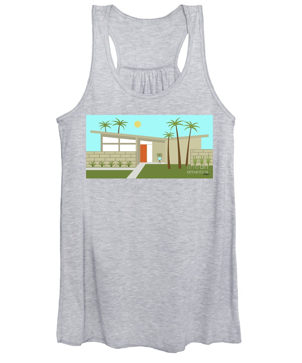 Mcm Women's Tank Top featuring the digital art Mid Century Modern House in Tan by Donna Mibus