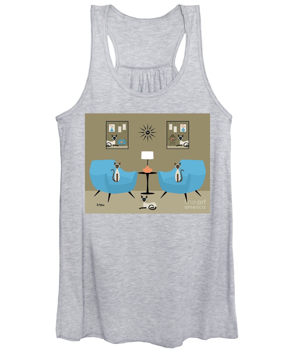 Siamese Cat Women's Tank Top featuring the digital art Mid Century Room with Siamese Cats by Donna Mibus