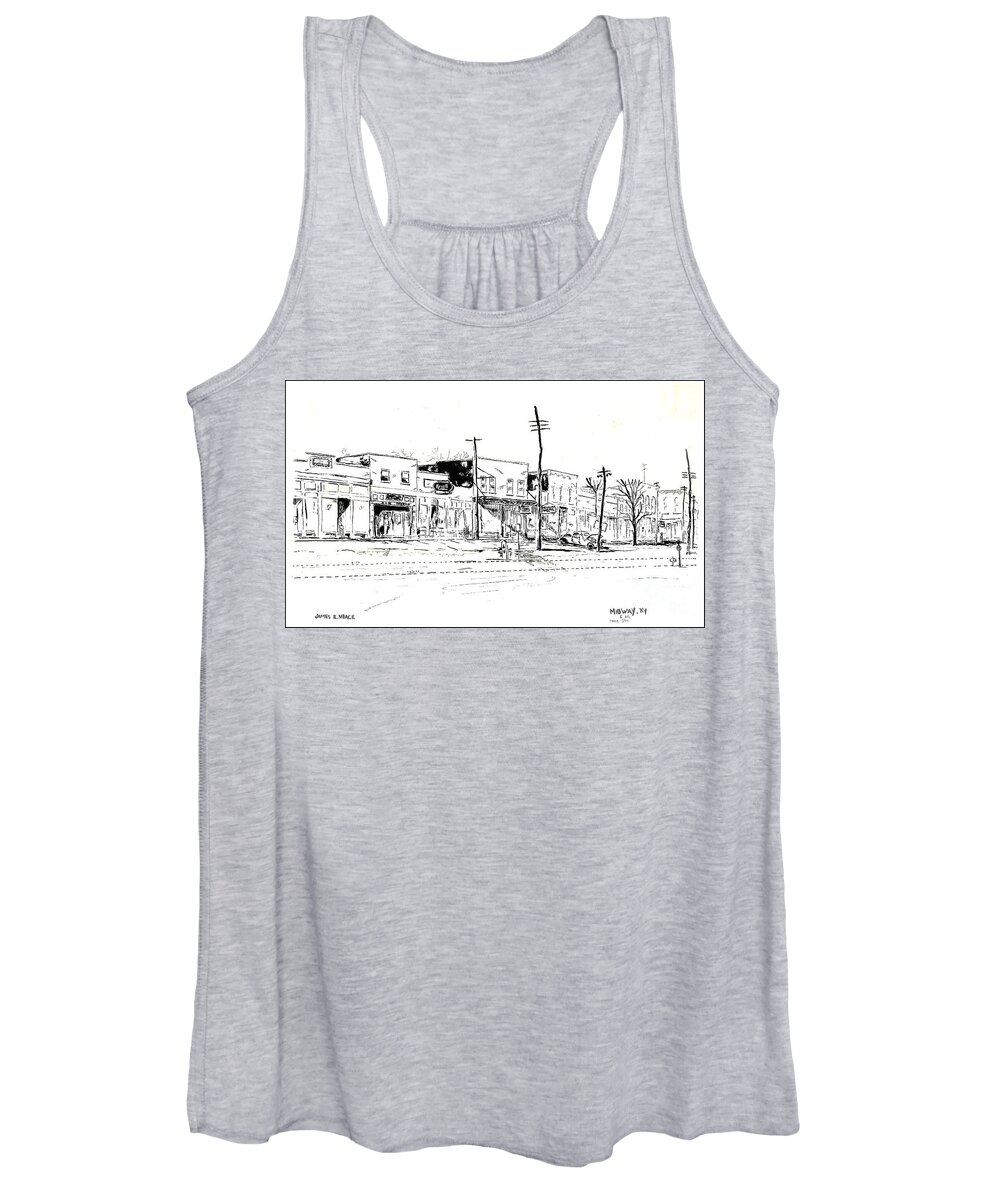 Ink Women's Tank Top featuring the drawing Midway 1954 by David Neace CPX