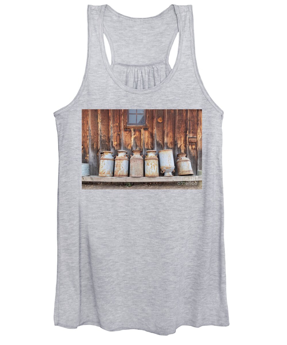 Littleton Museum Women's Tank Top featuring the photograph Milk Cans by Jim West