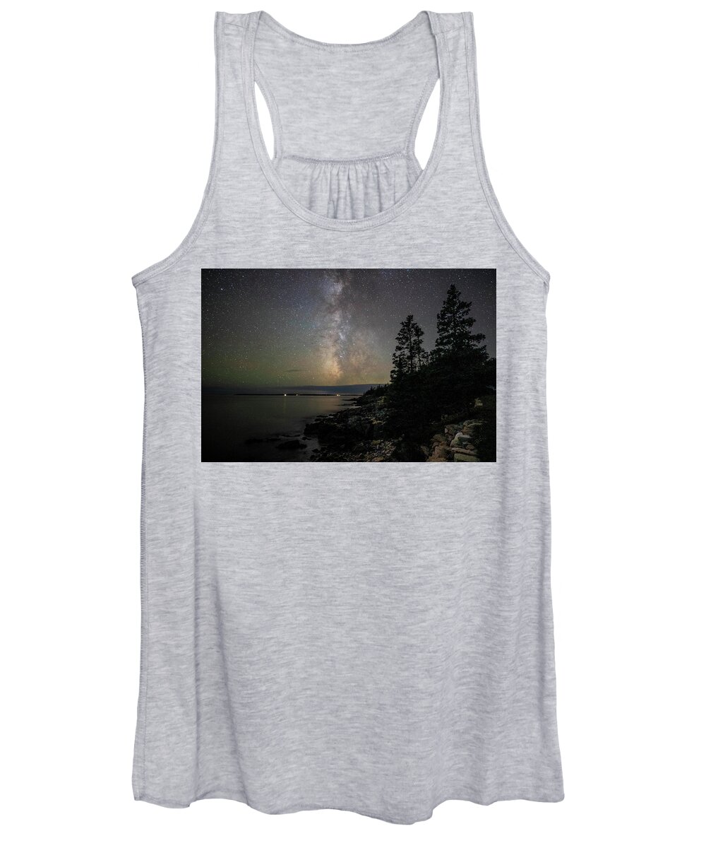 Milky Way Women's Tank Top featuring the photograph Milky Way over Acadia Western Point by GeeLeesa Productions