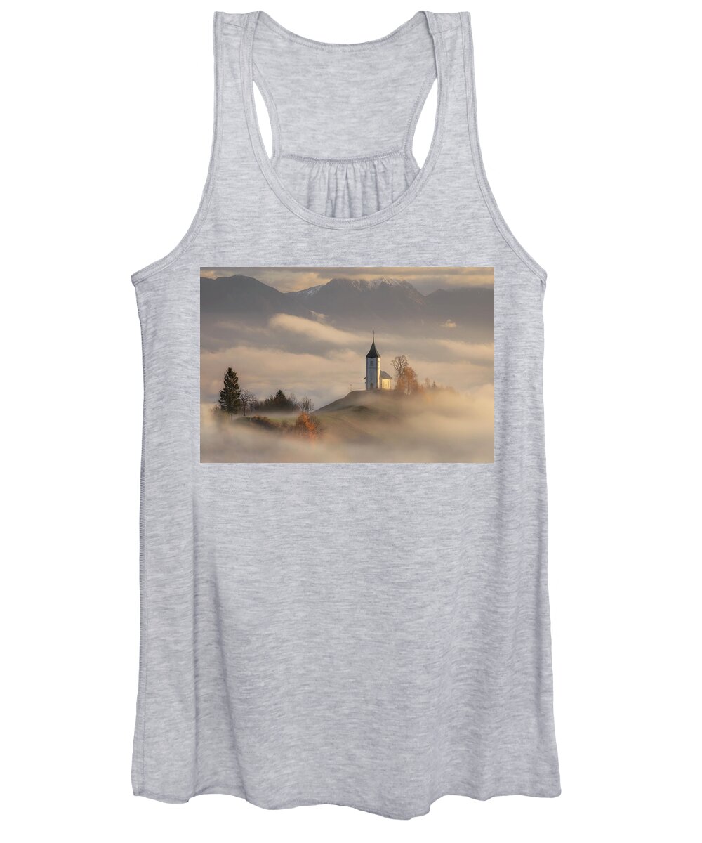 Church On The Hill Women's Tank Top featuring the photograph Misty morning by Piotr Skrzypiec