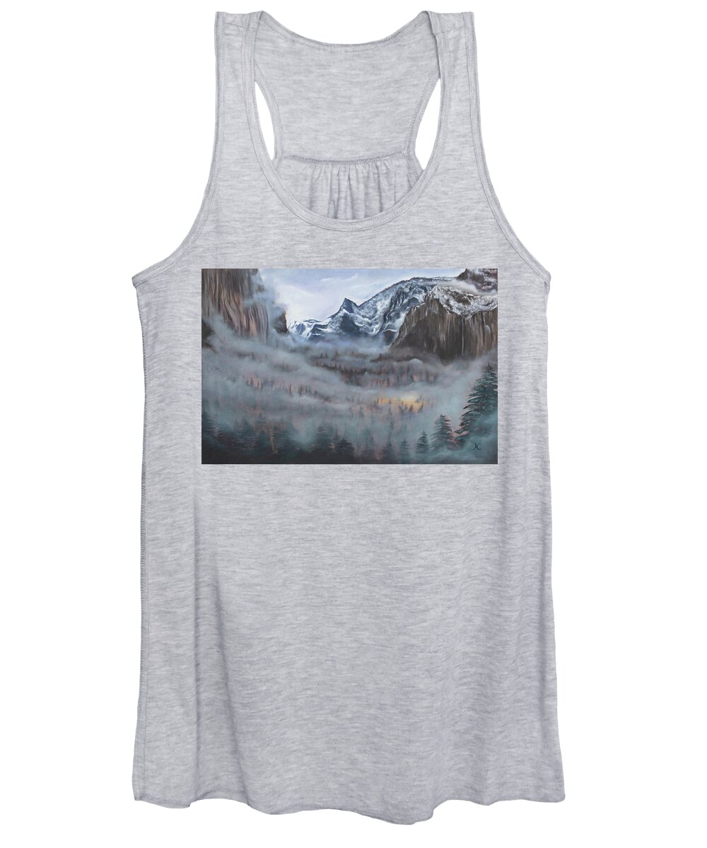 Yosemite Women's Tank Top featuring the painting Misty Vale by Neslihan Ergul Colley