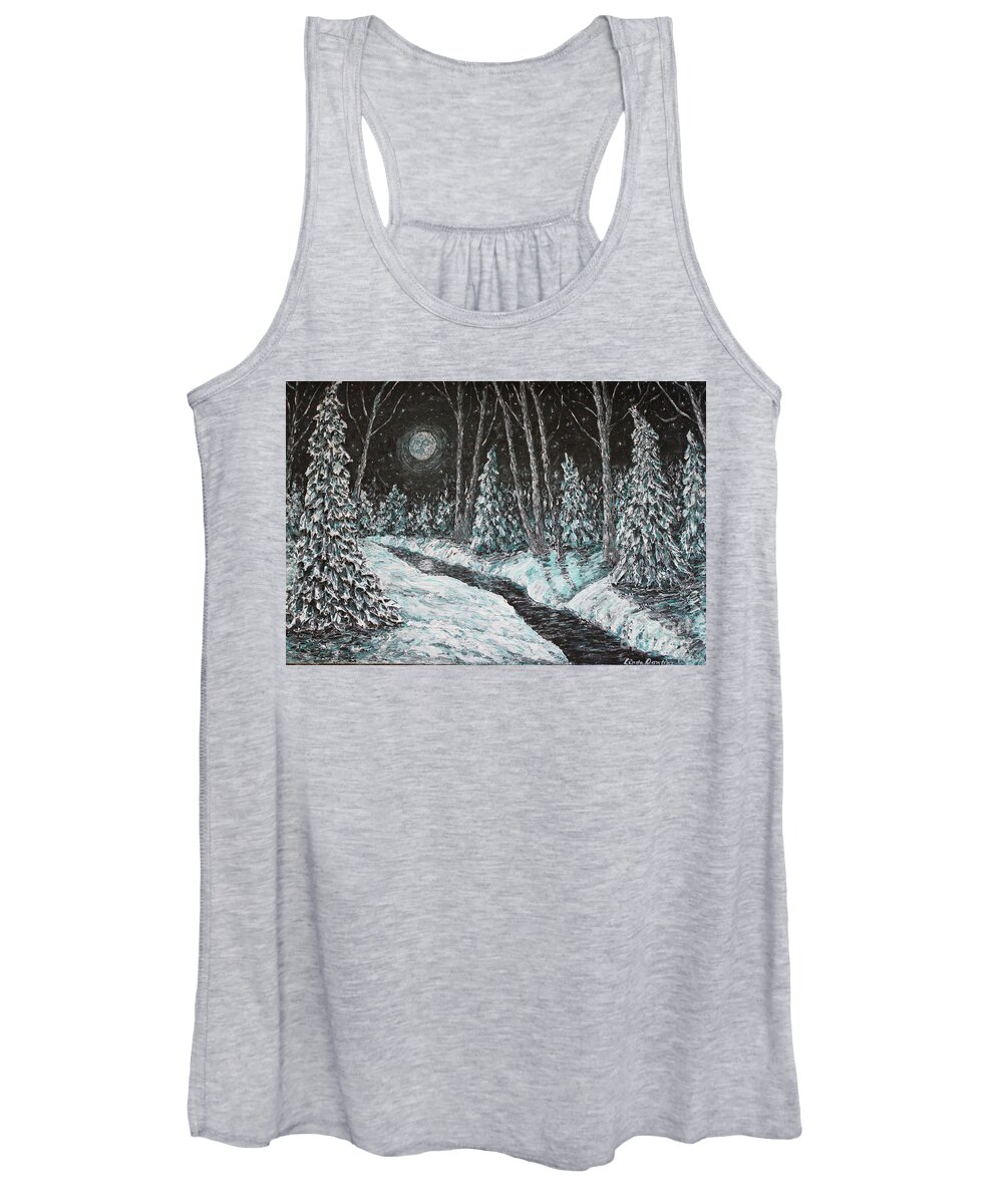 Snow Women's Tank Top featuring the painting Moon Shadows by Linda Donlin