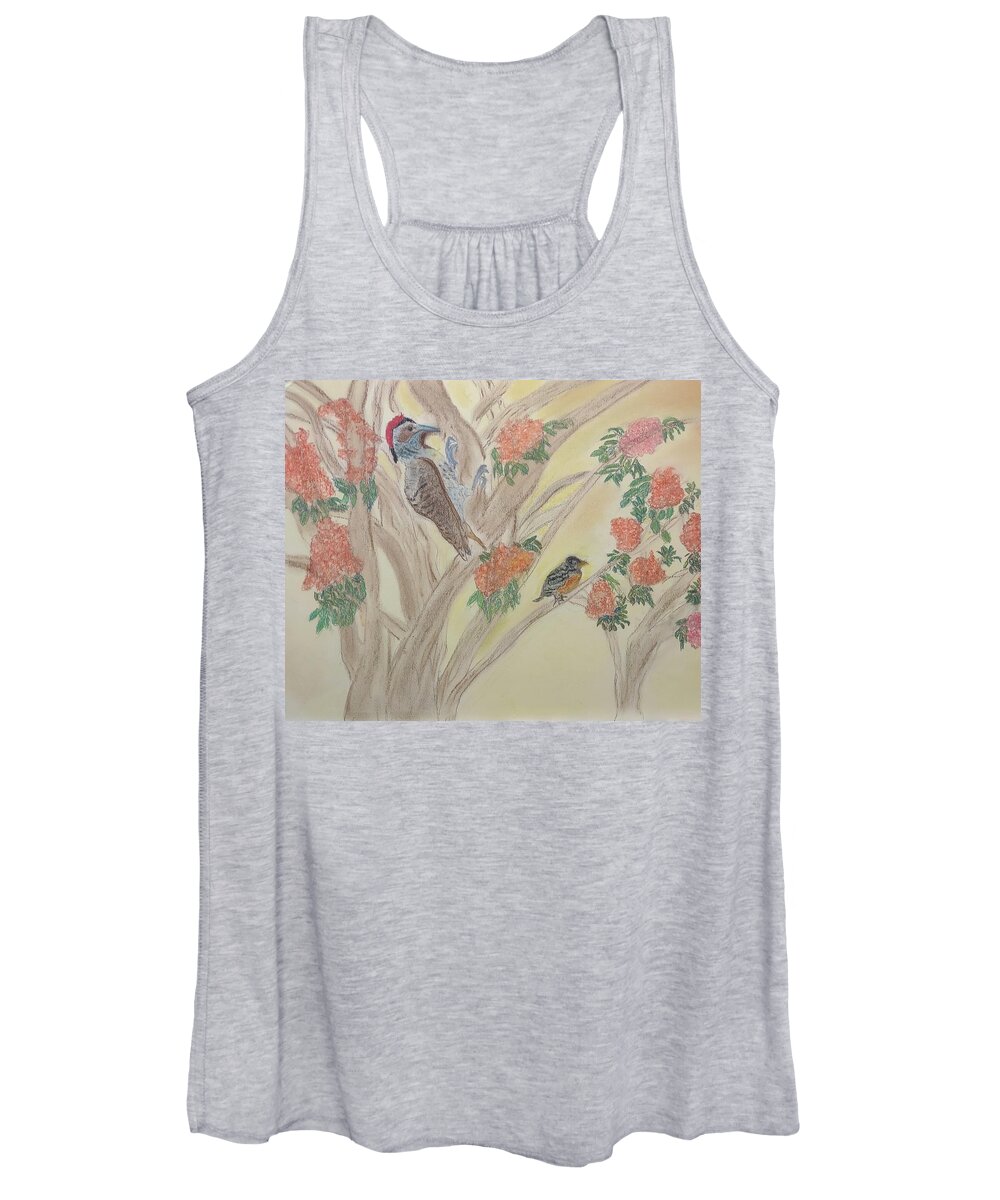 Woodpecker Women's Tank Top featuring the pastel Morning Sounds by Suzanne Berthier