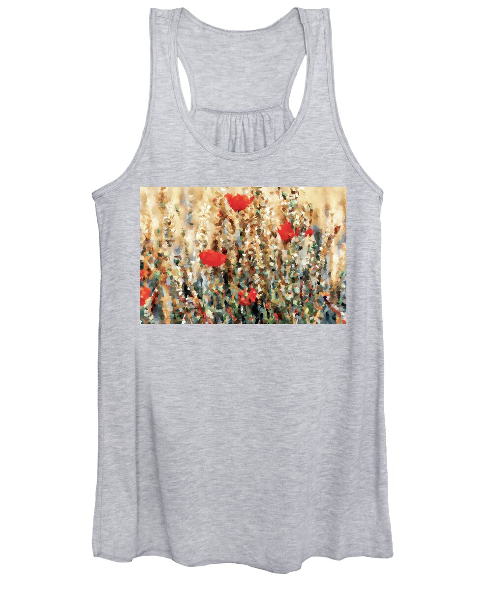 Wild Herbs Women's Tank Top featuring the painting Motley Grass with Poppies by Alex Mir