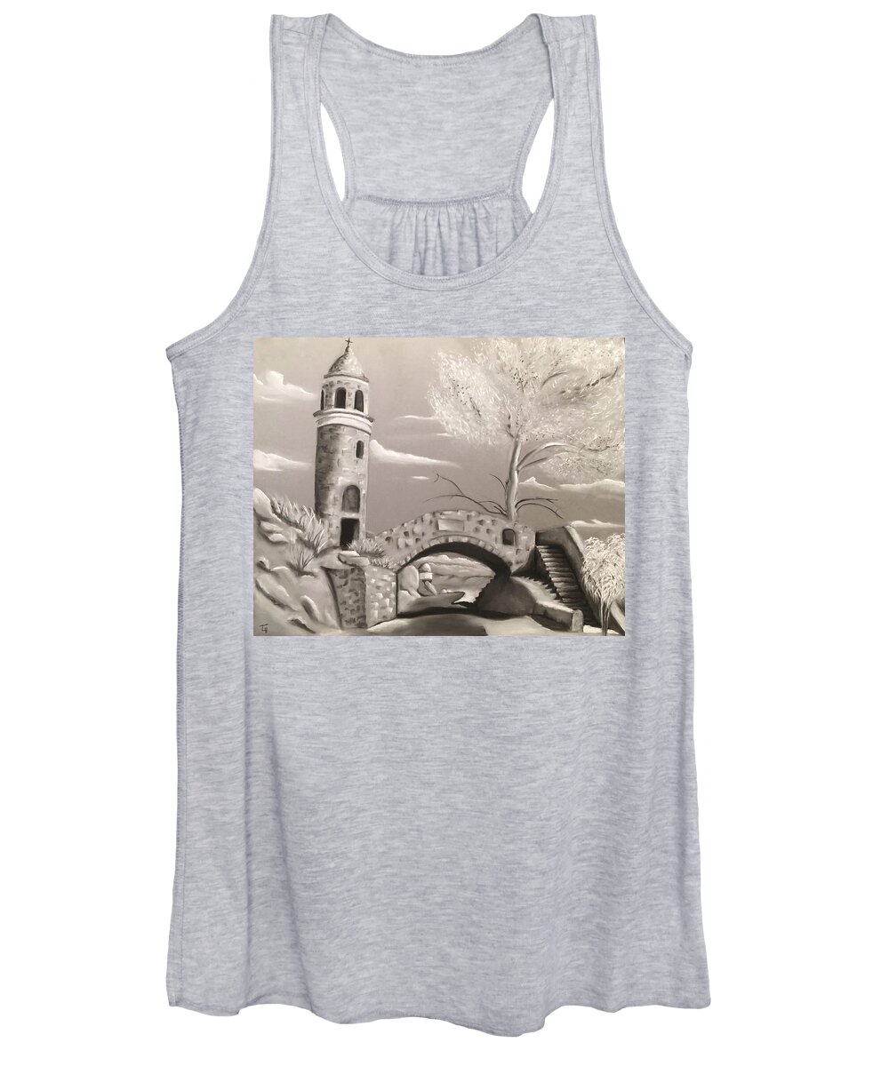 Mt. Rubidoux Women's Tank Top featuring the drawing Mt. Rubidoux Peace Tower by Tracy Hutchinson