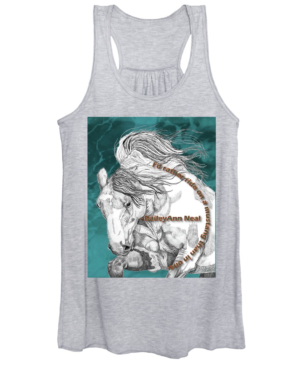 Mustang Horse Women's Tank Top featuring the mixed media Mustang with Quote by Equus Artisan