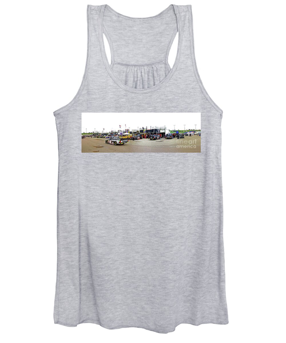 Nascar Women's Tank Top featuring the photograph NASCAR Camping World Truck Series panorama garage area by Pete Klinger
