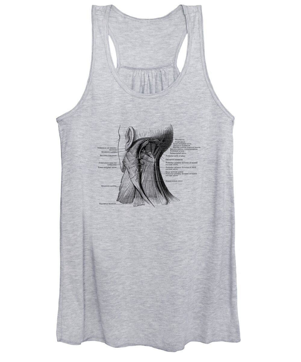 Neck Women's Tank Top featuring the drawing Neck Muscular System Diagram - Vintage Anatomy 2 by Vintage Anatomy Prints