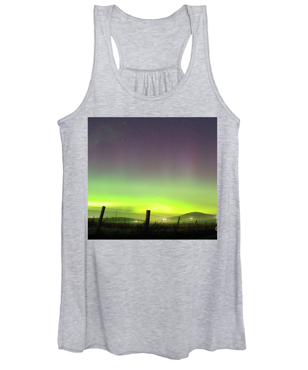 Northern Lights Women's Tank Top featuring the photograph Northern Lights seen on Shetland by Tony Mills