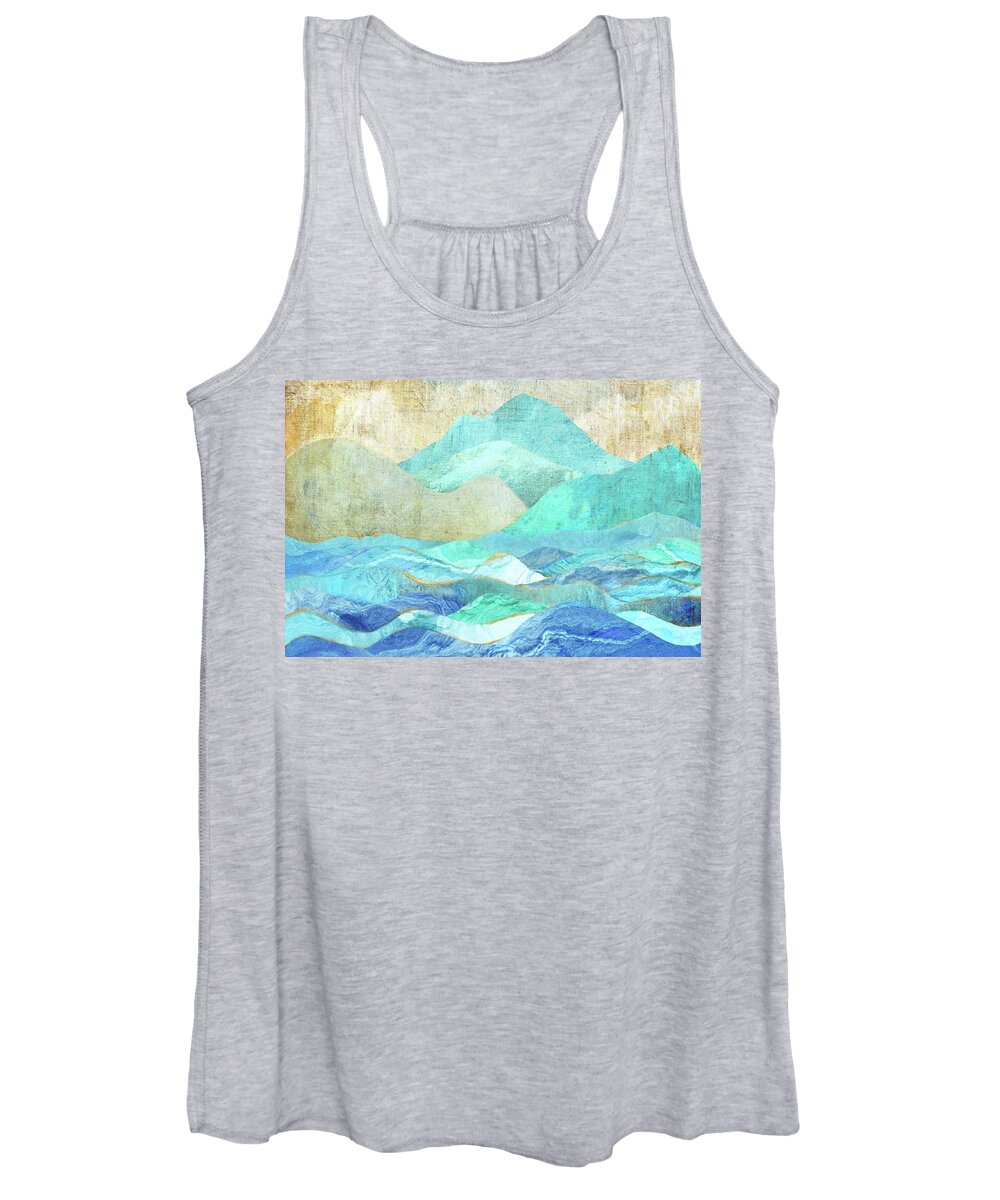 Abstract Landscape Women's Tank Top featuring the digital art Ocean Blue and Mountains Too by Peggy Collins