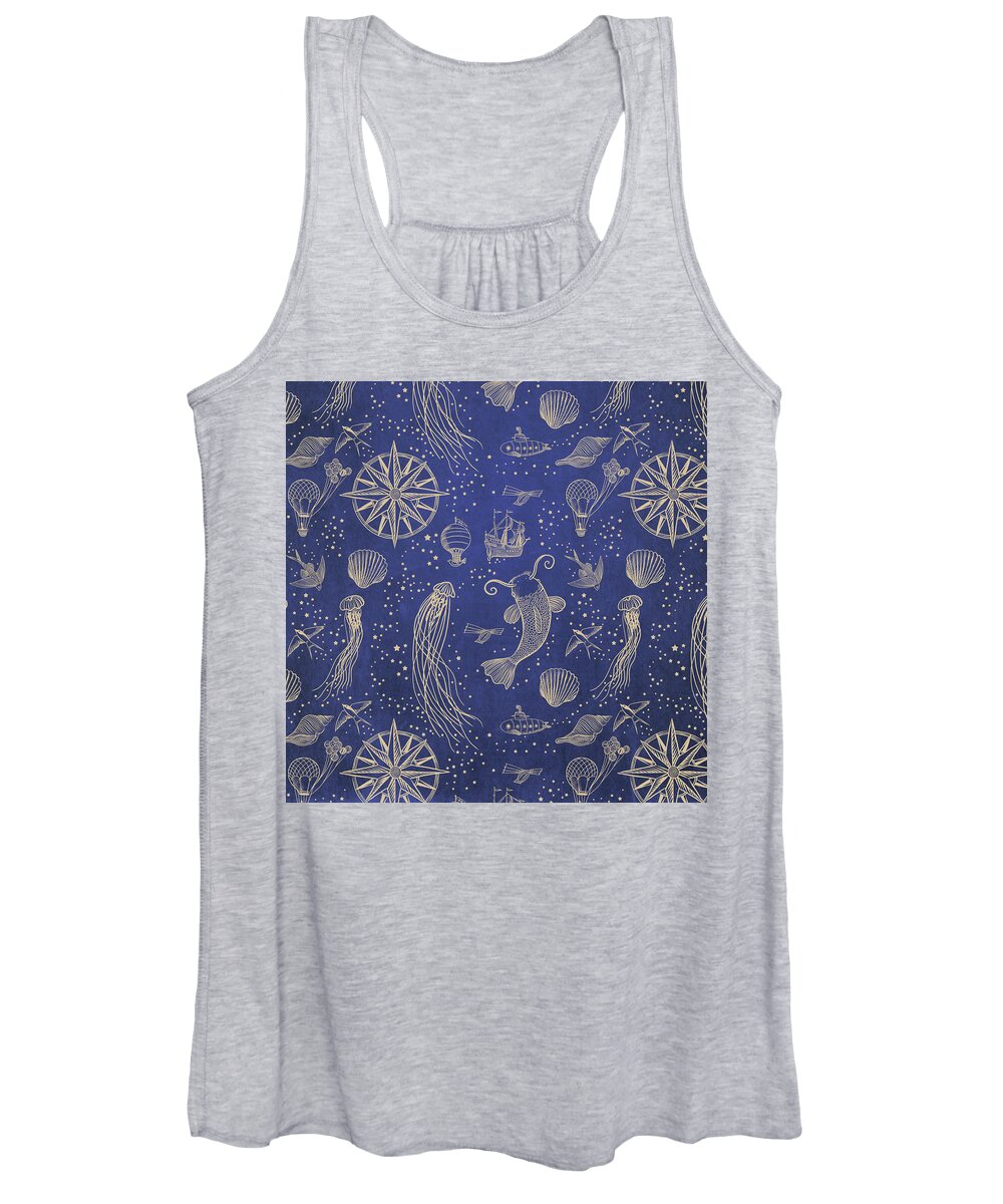 Gold Women's Tank Top featuring the drawing Ocean Meets Sky - Hardcase by Eric Fan