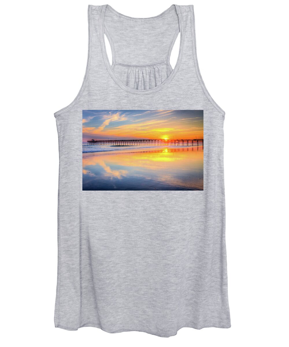 Oak Island Women's Tank Top featuring the photograph Oceancrest Pier Sunset by Nick Noble