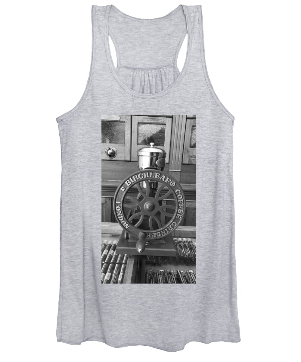 All Women's Tank Top featuring the digital art Old Coffee Grinder Black and White KN64 by Art Inspirity