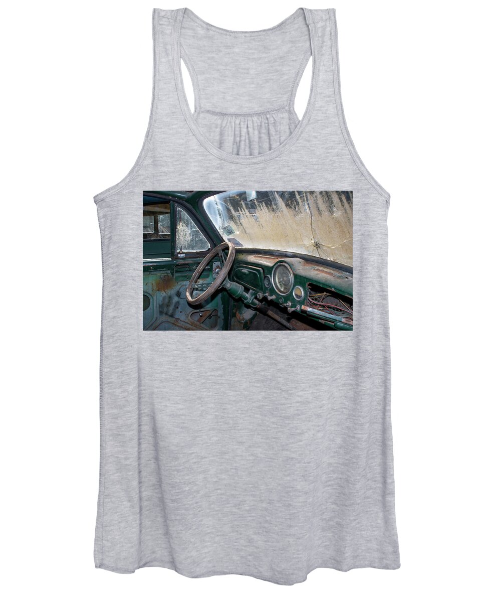 Junkyard Women's Tank Top featuring the photograph Old Morris Truck Interior by Cathy Anderson