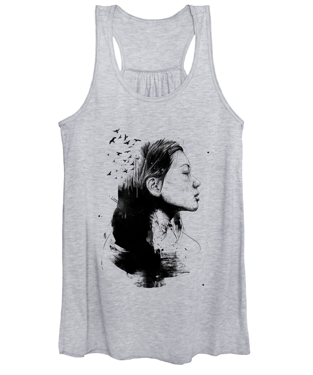 Girl Women's Tank Top featuring the drawing Open your mind by Balazs Solti