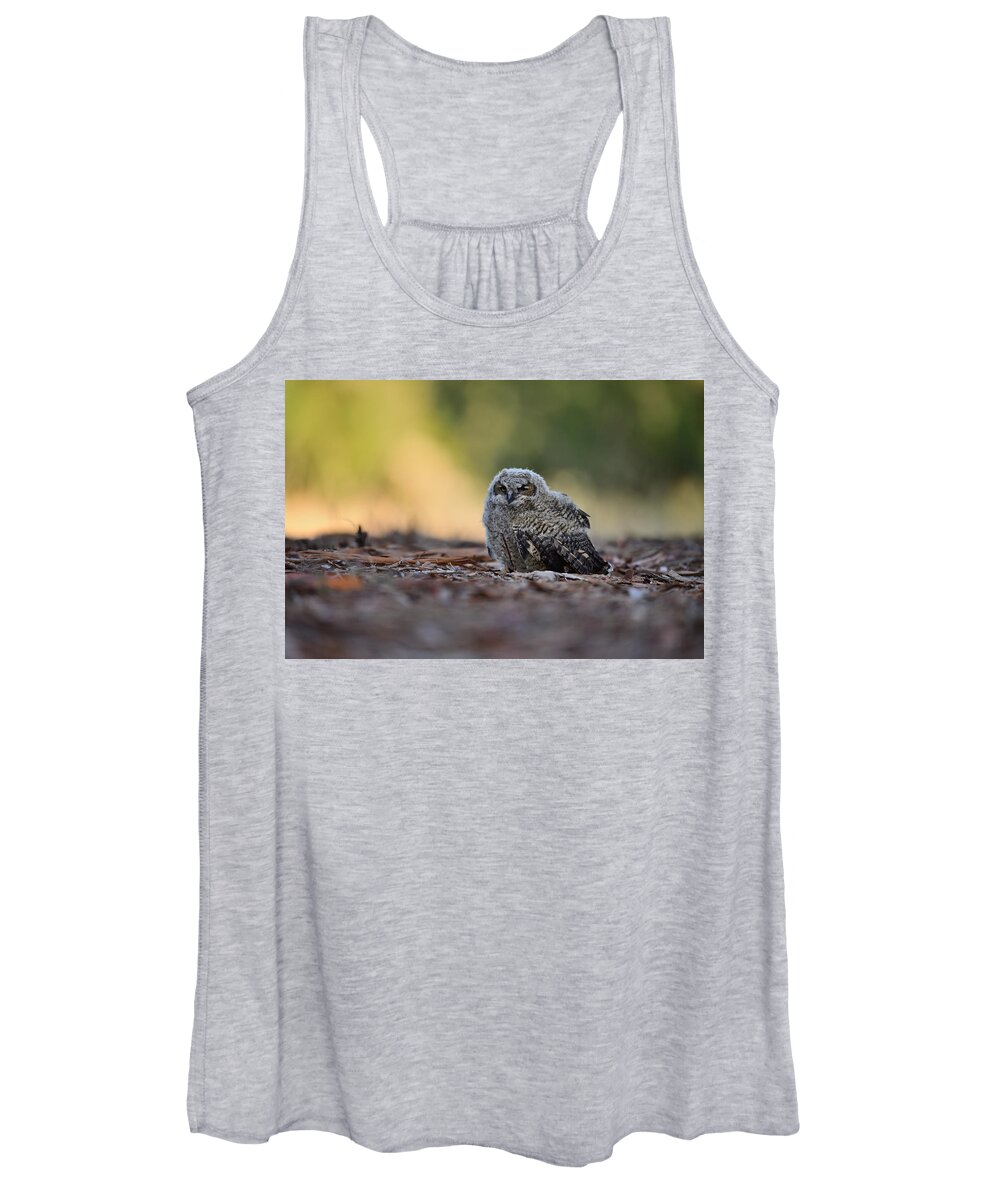 Owl Women's Tank Top featuring the photograph Owlet on the ground - Rancho San Antonio, Cupertino by Amazing Action Photo Video
